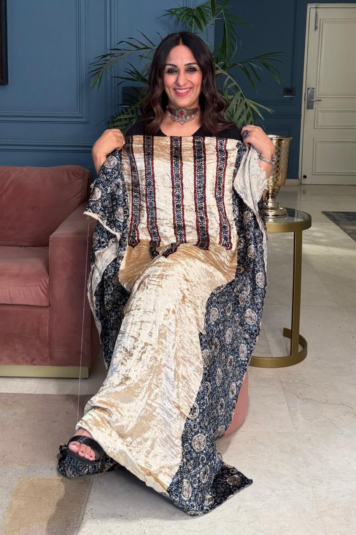Ajrakh art on velvet (kurta only)